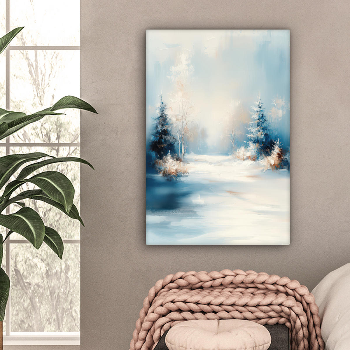LEINWANDBILD Wald - Winter - Natur - Abstrakt - Schnee 60x90 cm - Weiß, Textil (60/90cm) - MuchoWow