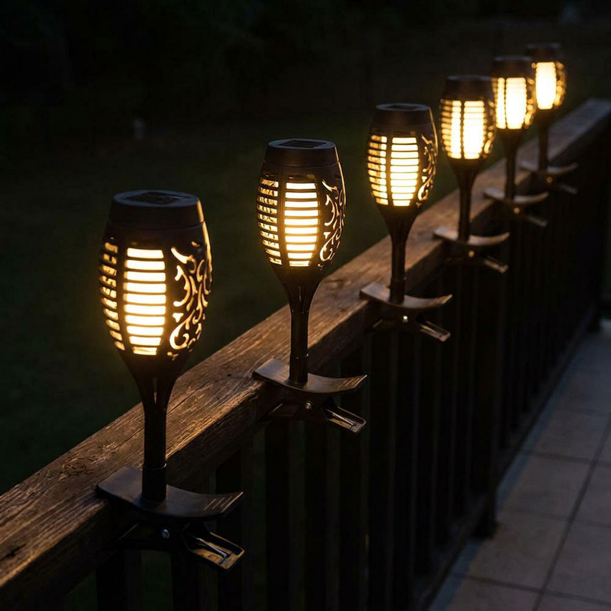 6X LED AUSSENLEUCHTE Solarfackeln Schwarz - Schwarz, Kunststoff (7.5/7.5/26cm)