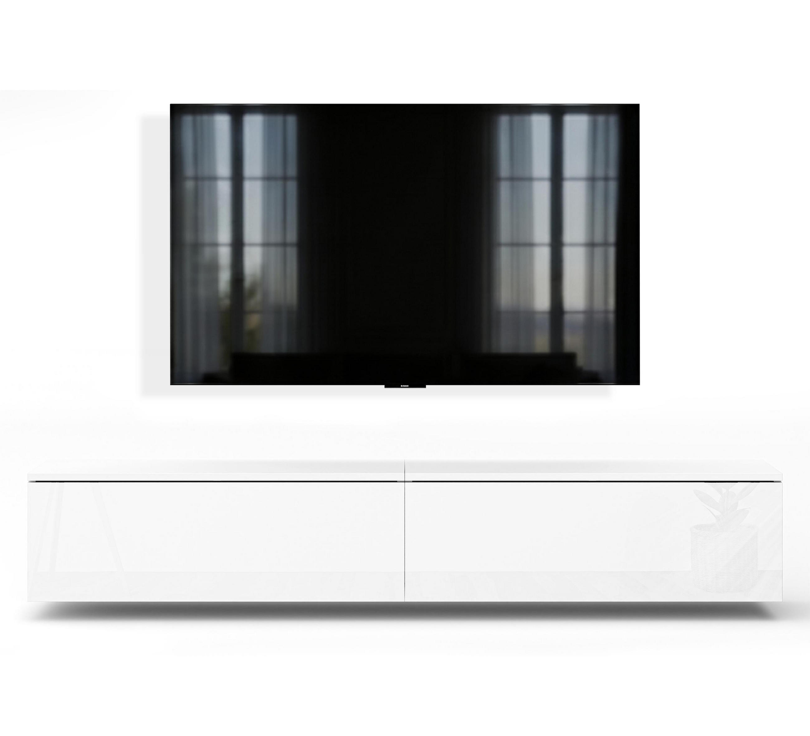LOWBOARD Barvo 2x100 Weiß Matt / Weiß Hochglanz 200/34/32 cm – hängendes TV-Board - Weiß, Holzwerkstoff (200/34/32cm) - AX Living
