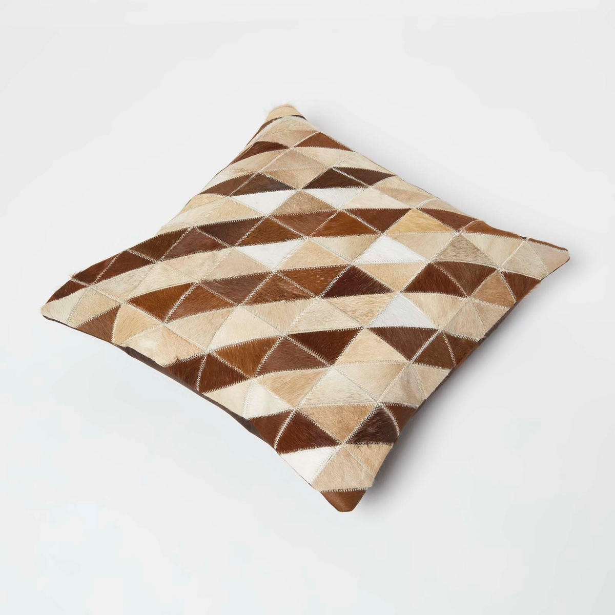 PATCHWORK-KISSEN Fell & Leder 45/45 cm geometrisch - Multicolor, Leder/Textil (45/45cm) - Homescapes