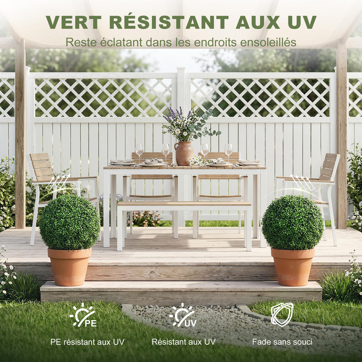 KUNSTPFLANZE 2er-Set DE-16651 UV-beständig, Ø 42 cm, je 682 Blätter Grün - Grün, Kunststoff (42cm) - ComfortXL