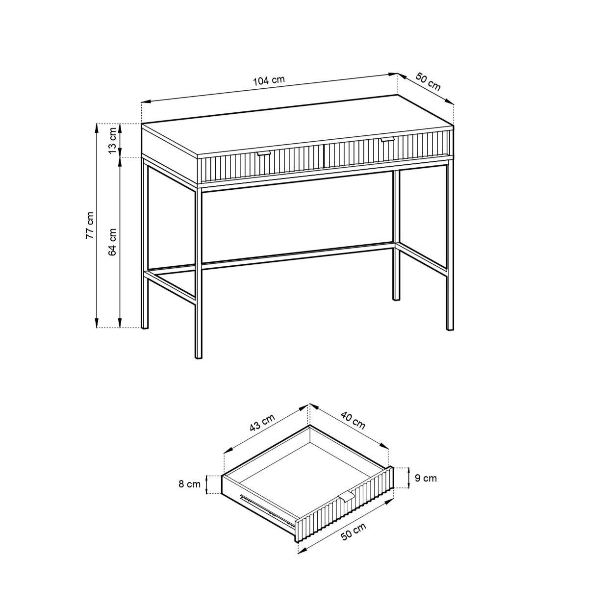SCHMINKTISCH Kioto in Grün mit Metallbeinen - Schwarz/Grün, Holzwerkstoff/Metall (50/104/77cm) - Ravio