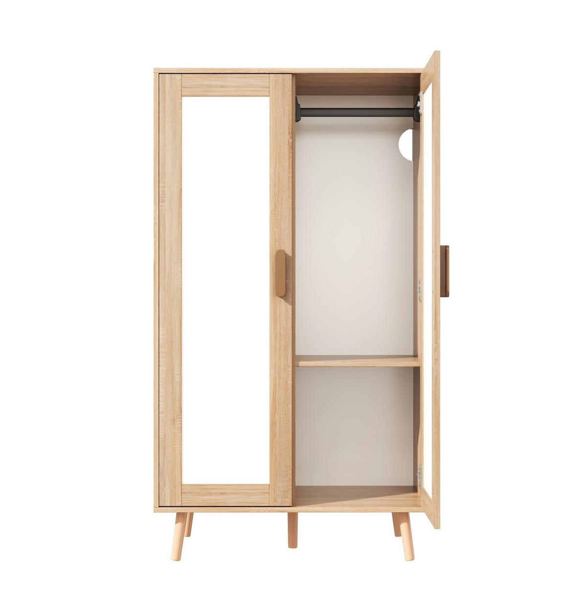 KLEIDERSCHRANK aus MDF 160x46x141,5 cm Natur/Weiß mit Kleiderstange und 2 Schubladen, flexible Aufbewahrung - Naturfarben, Holzwerkstoff (160/141.5/46cm) - Modfu