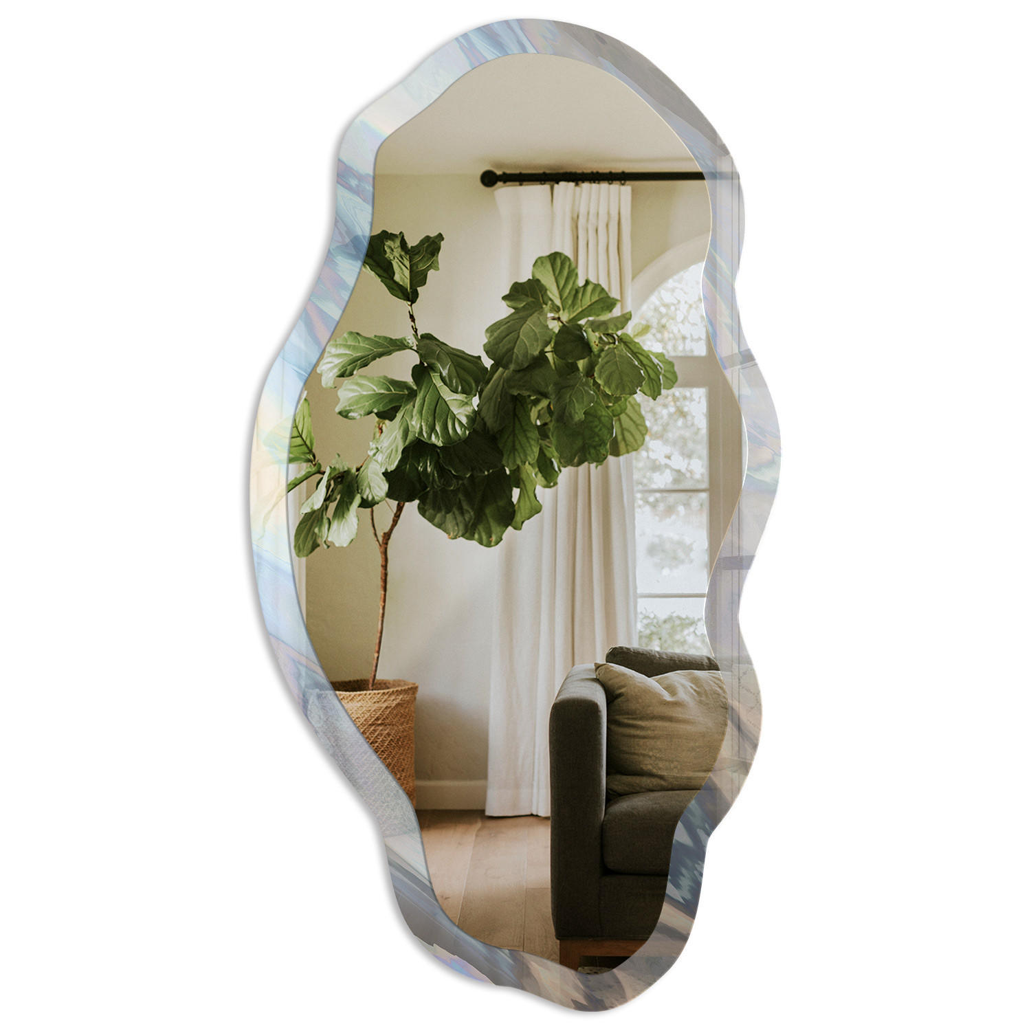 SPIEGEL 90x45 cm asymmetrisch mit Druck - Pastellabstraktion - Transparent, Glas (45/90/0.4cm) - TULUP