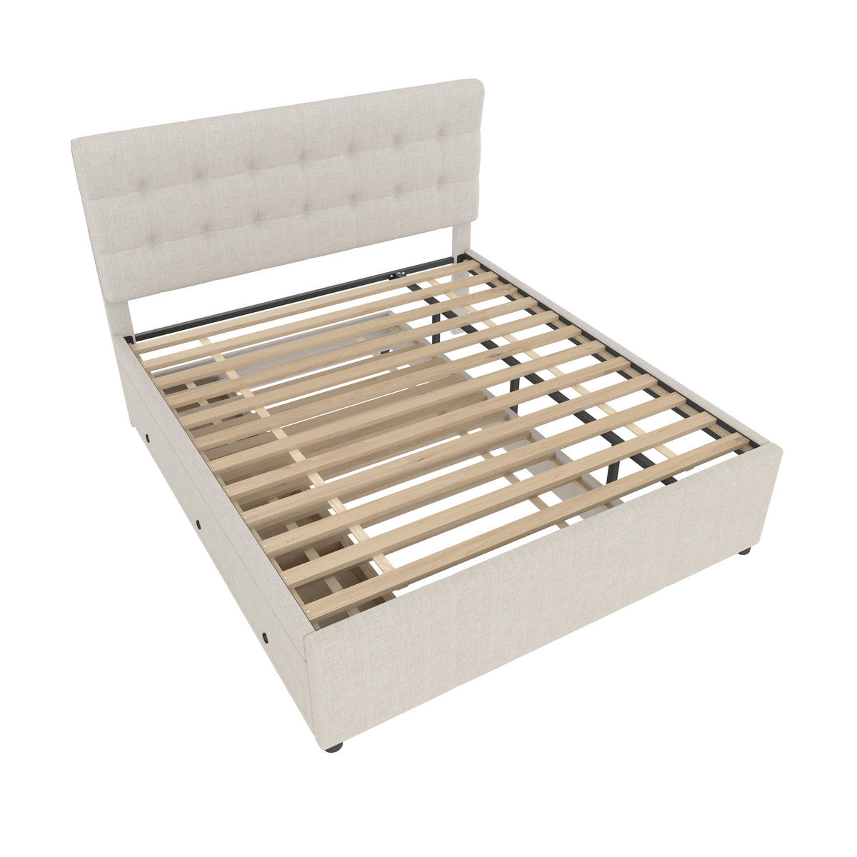 POLSTERBETT 140x200cm Beige Doppelbett 3 Schubladen Ausziehbett Kopfteil - Beige, Holz (140/200cm) - FLIEKS