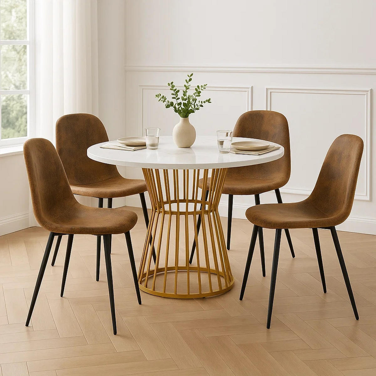 ESSTISCH SET mit 4 Retro-Stühlen - Braun, Holzwerkstoff/Textil (100/75/100cm) - Urban Meuble