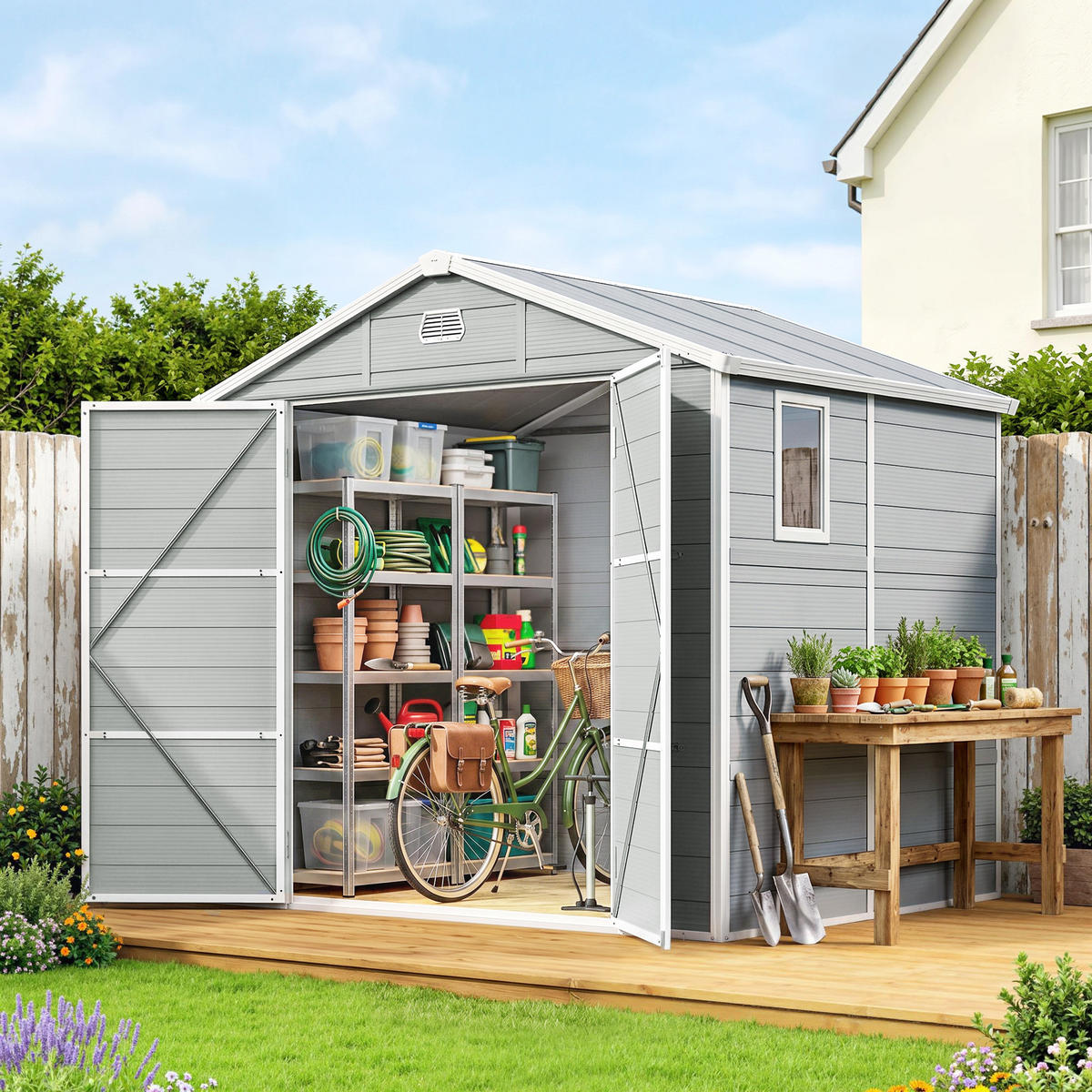 GERÄTEHAUS, Satteldach, 4,1m², 240x190x180/228cm, Gartenhaus - Multicolor, Kunststoff (190/228/240cm) - FORIOUS