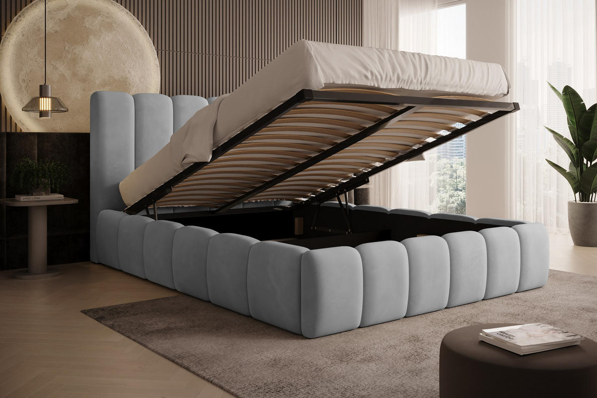 POLSTERBETT Vilo 200x200 mit Bettkasten und Stabilem Metallgestell - Hellgrau, Textil (200/200cm) - Storez24
