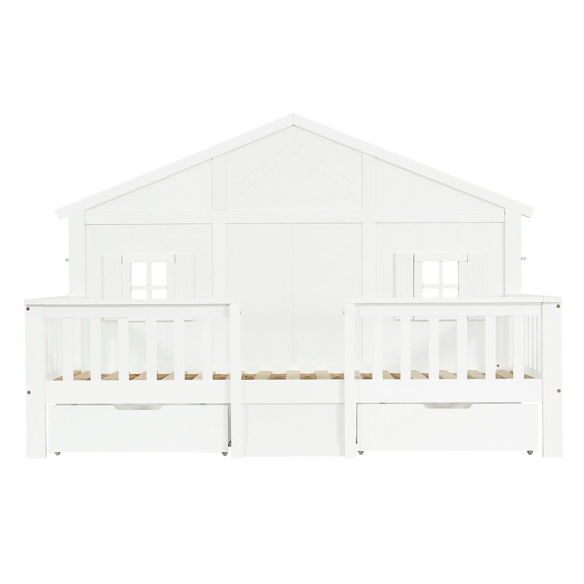 KINDERBETT 90/200 cm DE-02203, in Weiß, mit Fenster, Dach und 2 Schubladen - Weiß, Holzwerkstoff (90/200cm) - ComfortXL
