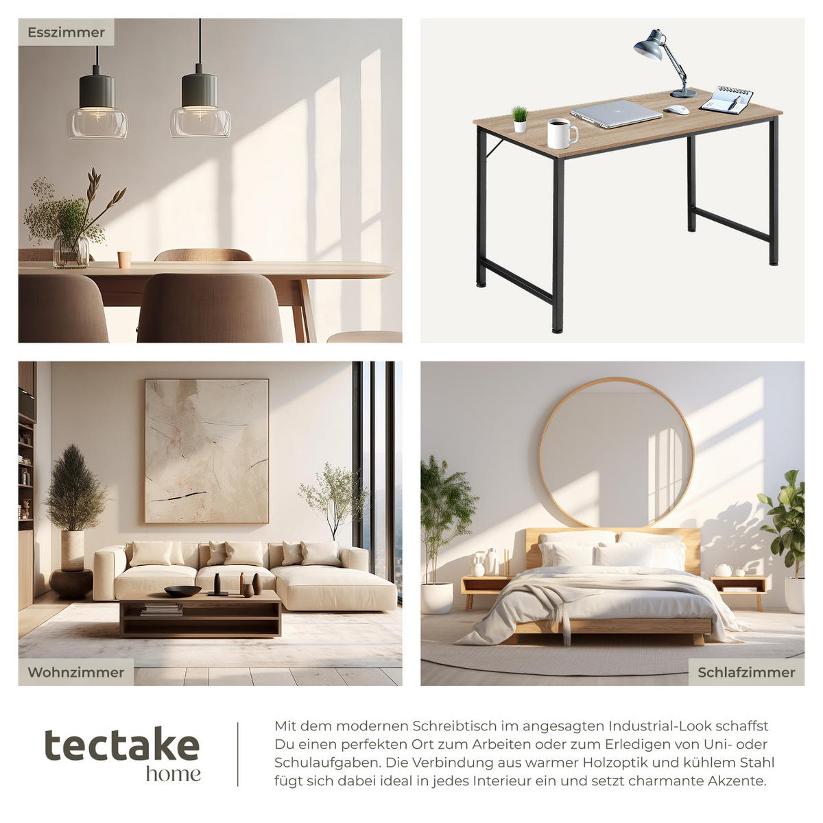 SCHREIBTISCH Jenkins, Höhe 75, 5 cm, Industrial Holz hell, Eiche Sonoma - Naturfarben, Holzwerkstoff (60/140/75.5cm) - tectake