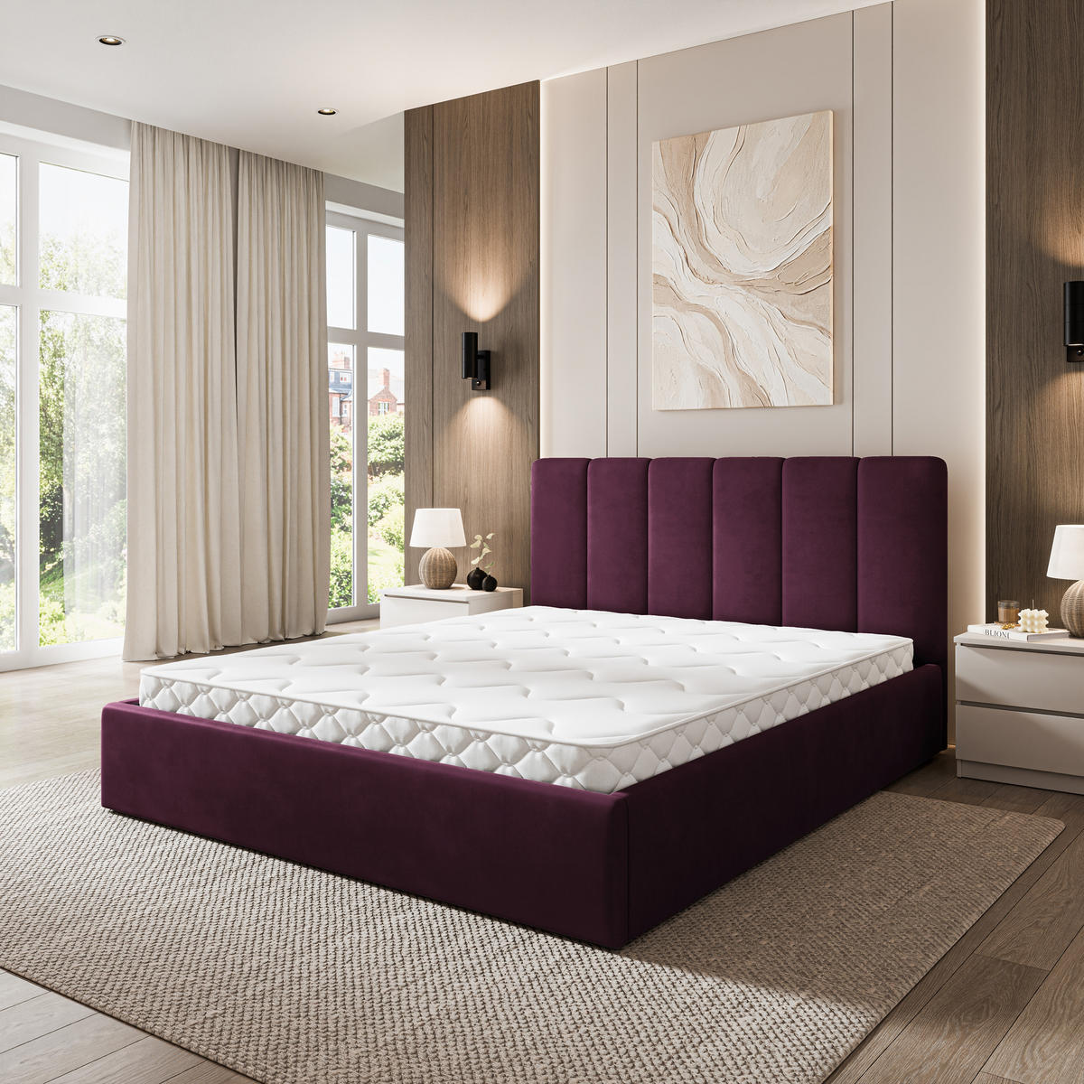 POLSTERBETT NEMIS 180x200 cm mit Bettkästen - Violett - Violett, Holz (180/200cm) - MASSENO