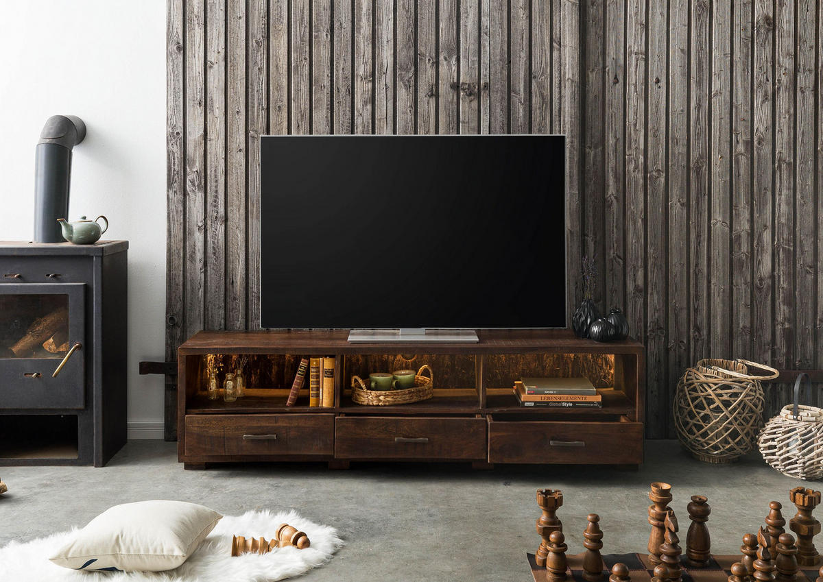TV-BOARD Akazie 175x40x47 dunkelbraun lackiert BARK #217 - Dunkelbraun, Holz (175/47/40cm) - Massivmoebel24