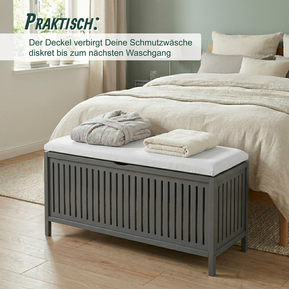PRÁDELNÝ koš - antracitová, dřevo/kompozitní dřevo (100/50/38cm) - Relaxdays