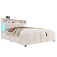 POLSTERBETT 140/200 cm in Beige mit Bettkasten, LED, USB und Type-C Samt - Beige, Holzwerkstoff/Textil (140/200cm) - STILVORA
