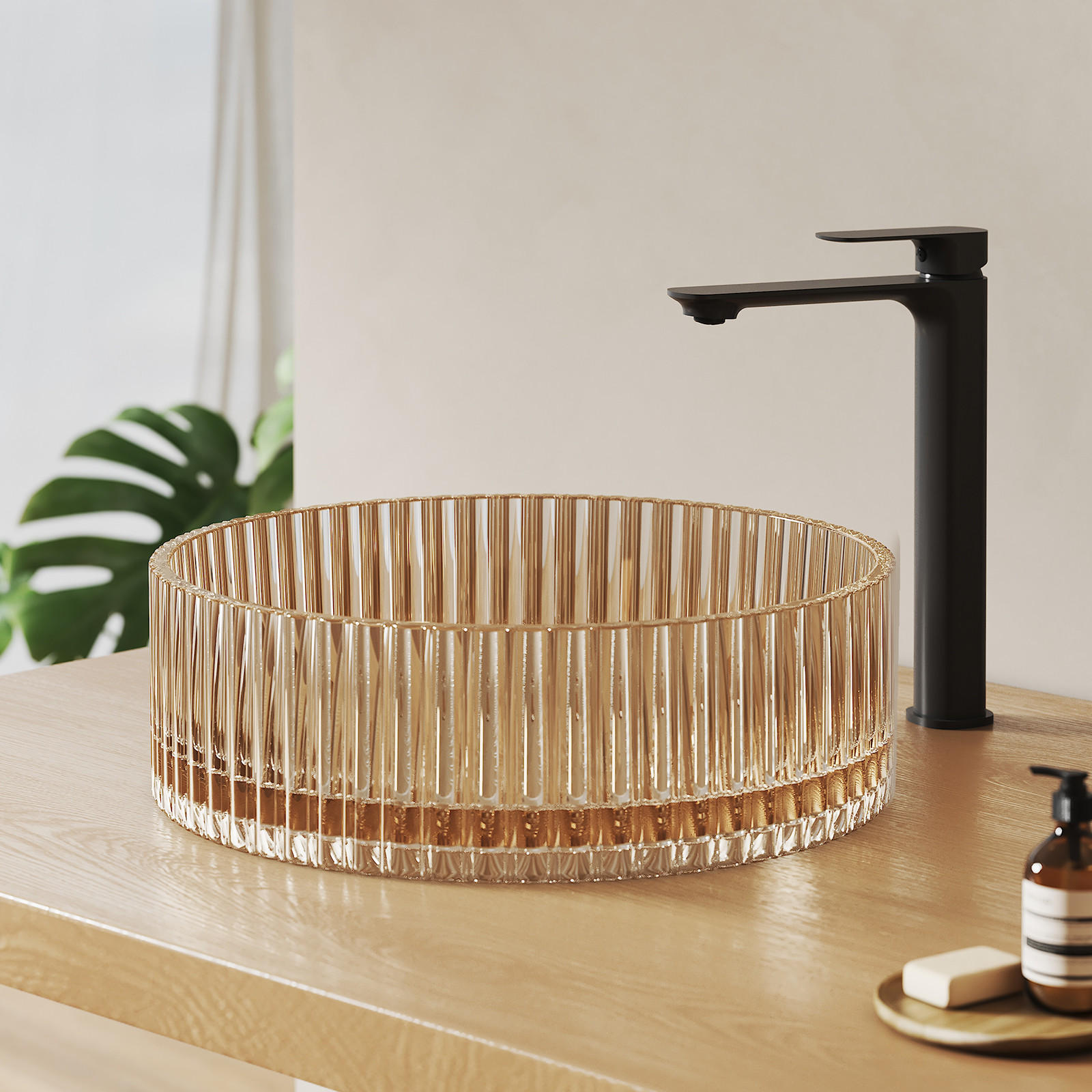 WASCHBECKEN Klarglasspüle Roségold Ø40 / 12 cm - Roségold, Glas (40/12/40cm) - EMKE