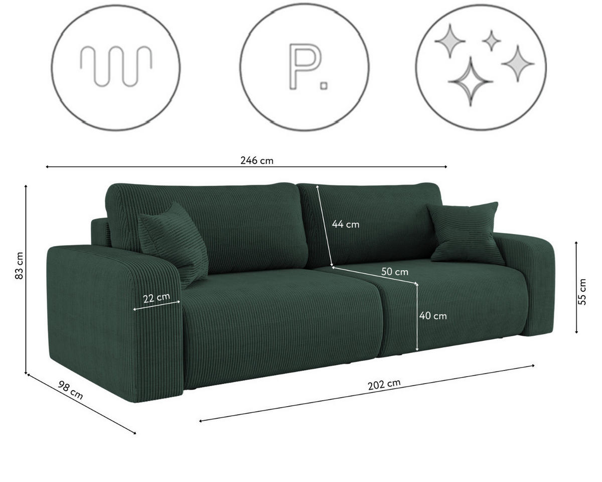 SCHLAFSOFA MILANO und Bettkasten Stoff Poso Grün - Grün, Holz (246/83/98cm) - Kaiser Möbel