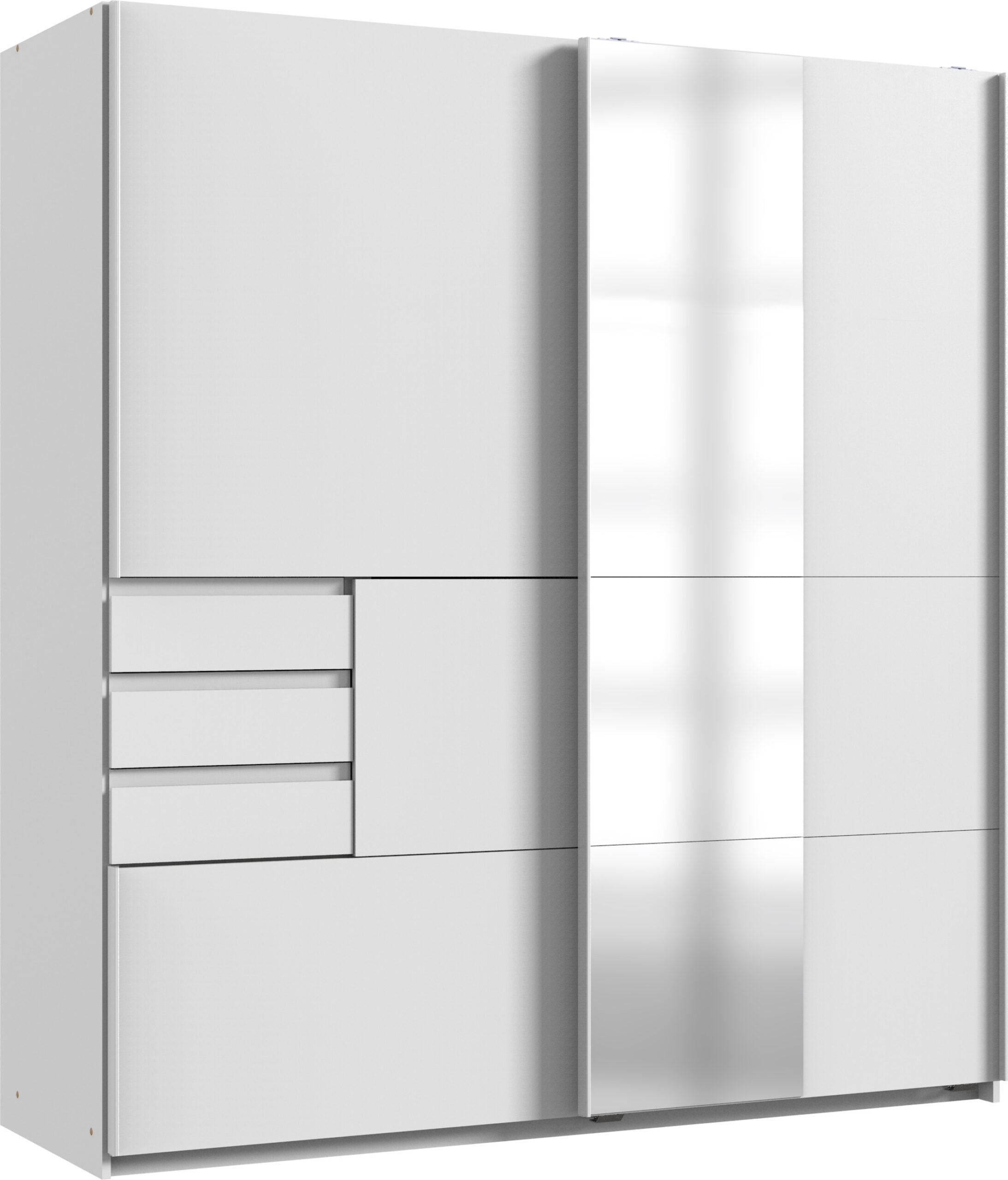 SCHWEBETÜRENSCHRANK Bamberg in Weiß 180 x 198 x 65 cm BxHxT – Kleiderschrank mit Spiegel - Weiß, Holzwerkstoff (80/200/120cm)