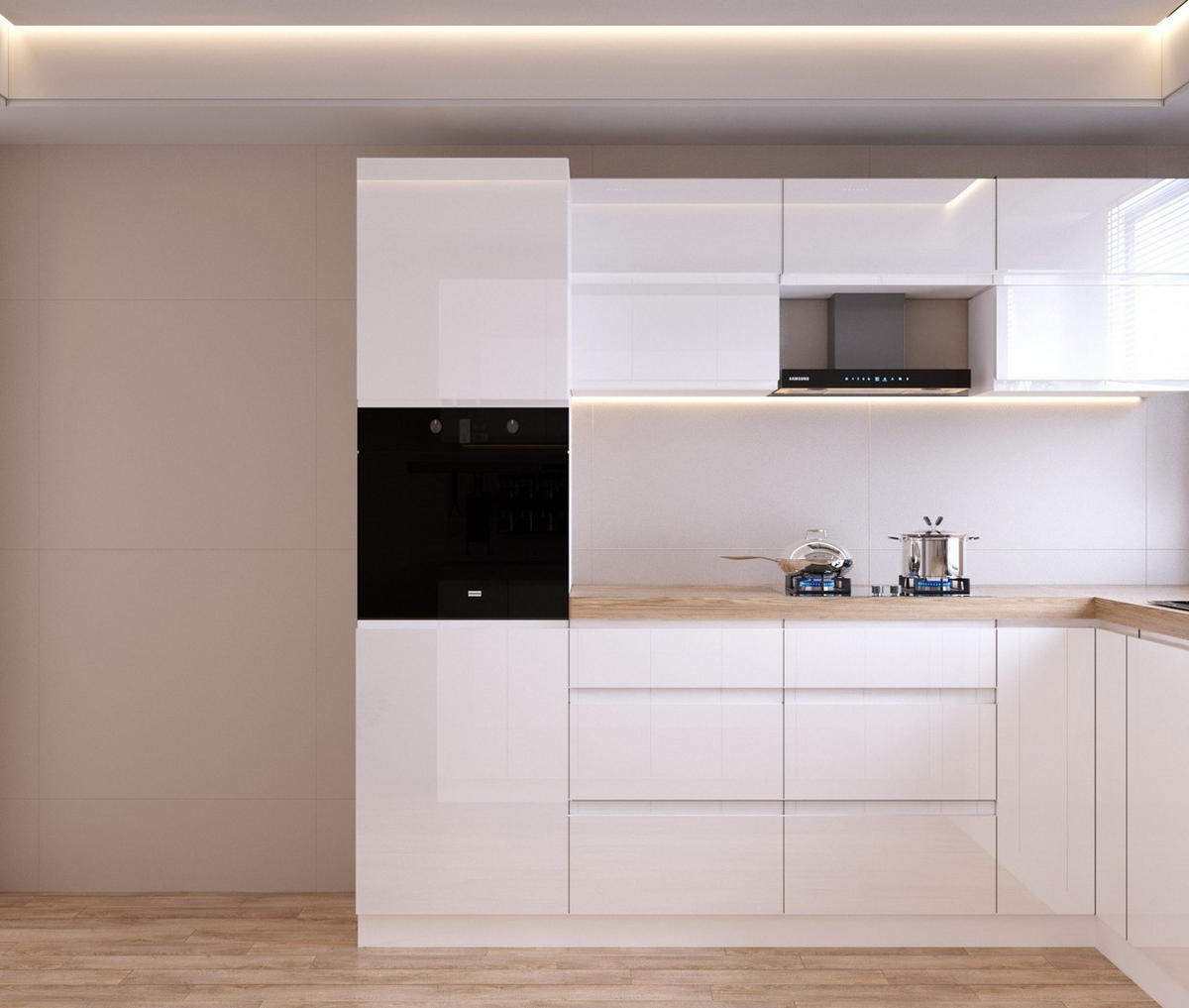 WINKELKÜCHE 260 cm x 280 cm x 260 cm- Aspen KA18-M260 - in Weiß/Hochglanz - Weiß Hochglanz, Holz/Holzwerkstoff (800/212/58cm)