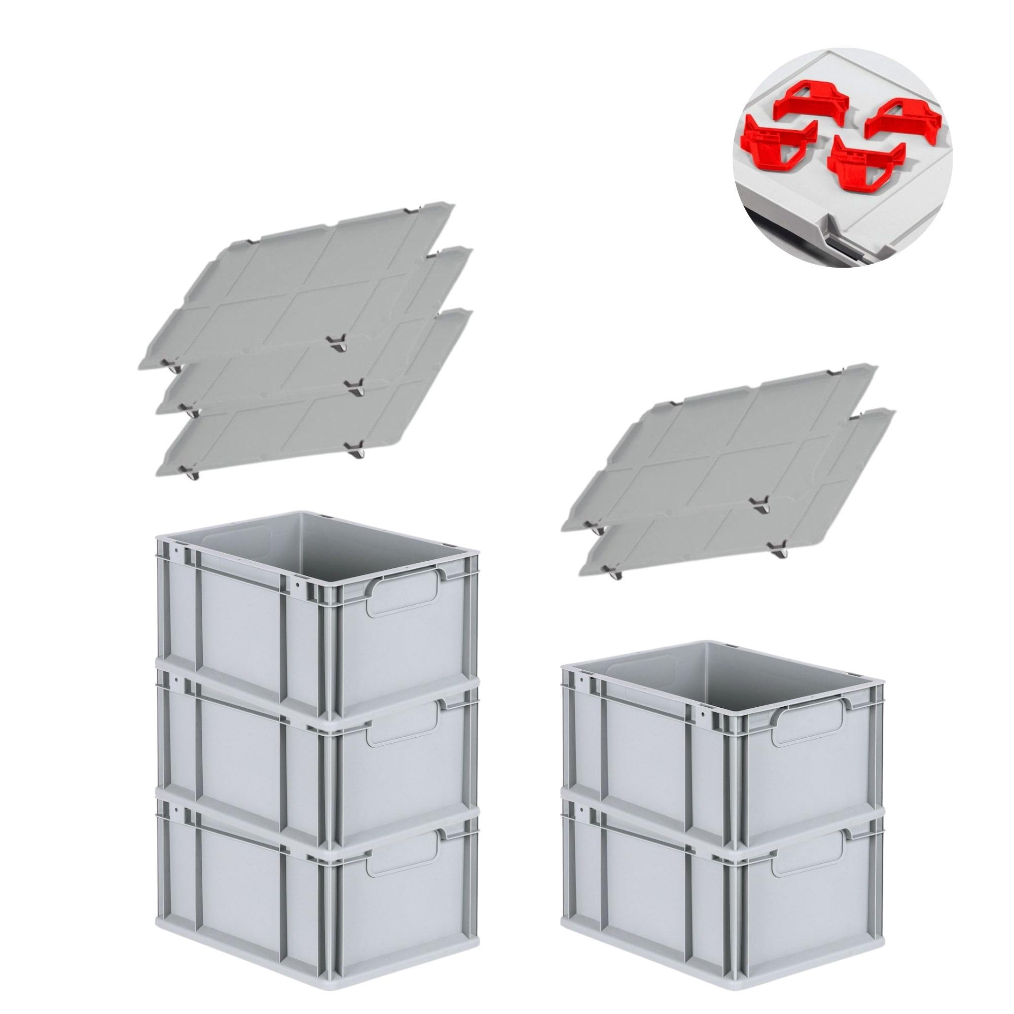 EUROBOX 5x Nextgen Economy Mit Auflagedeckel Grau/Rot Griffe Geschlossen 20 Liter - Rot, Kunststoff (30/22/40cm) - PROREGAL