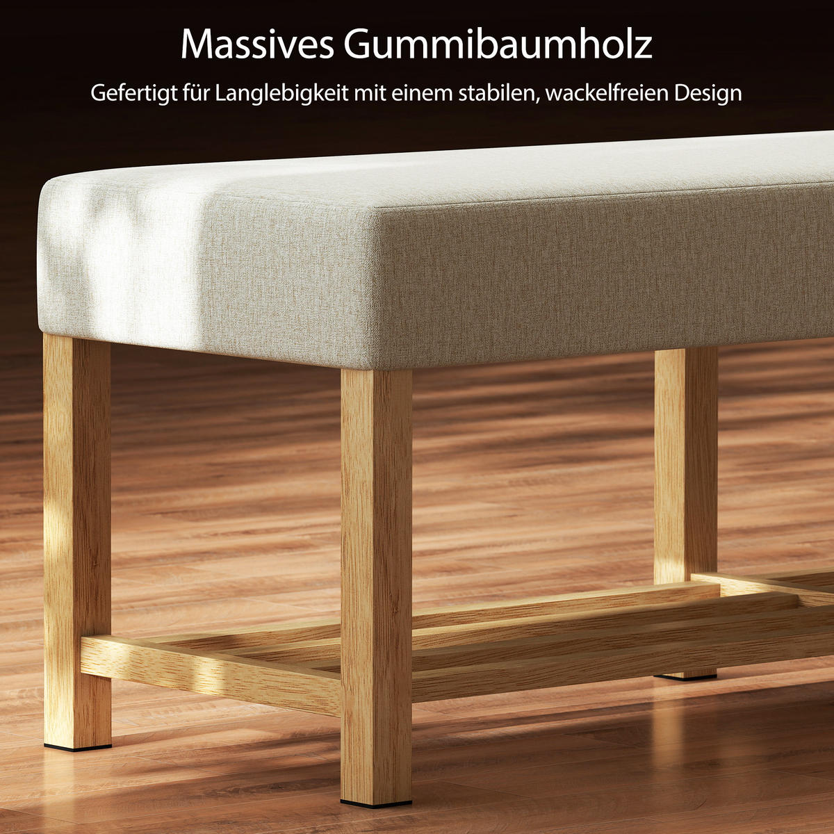 SCHUHBANK Kautschukholz Polyester Cremeweiß - Creme, Holz (44/48/140cm) - HOMCOM