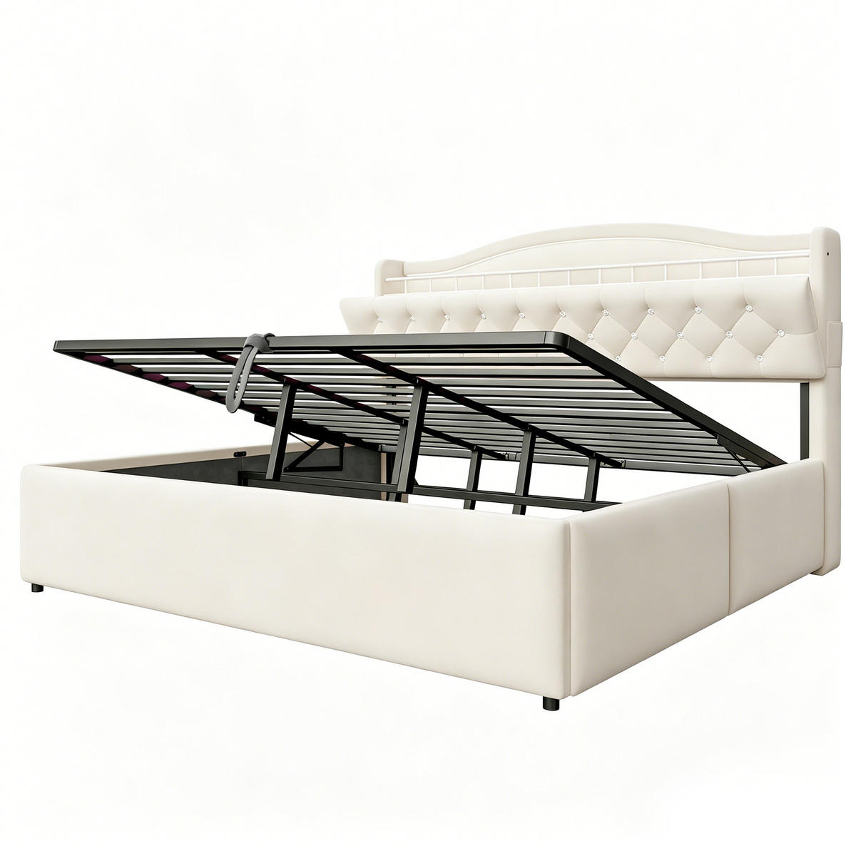 POLSTERBETT 180/200 cm in Beige Samt mit Bettkasten, LED und USB - Beige, Holzwerkstoff/Textil (180/200cm) - CHICFURN