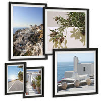 BILDER SET 5er Set - 50x50 cm & 20x30 cm & 40x60 cm Schwarzer Rahmen - Weiße Treppe mit Blick auf Santorini - Schwarz, Kunststoff (40/60cm) - TULUP