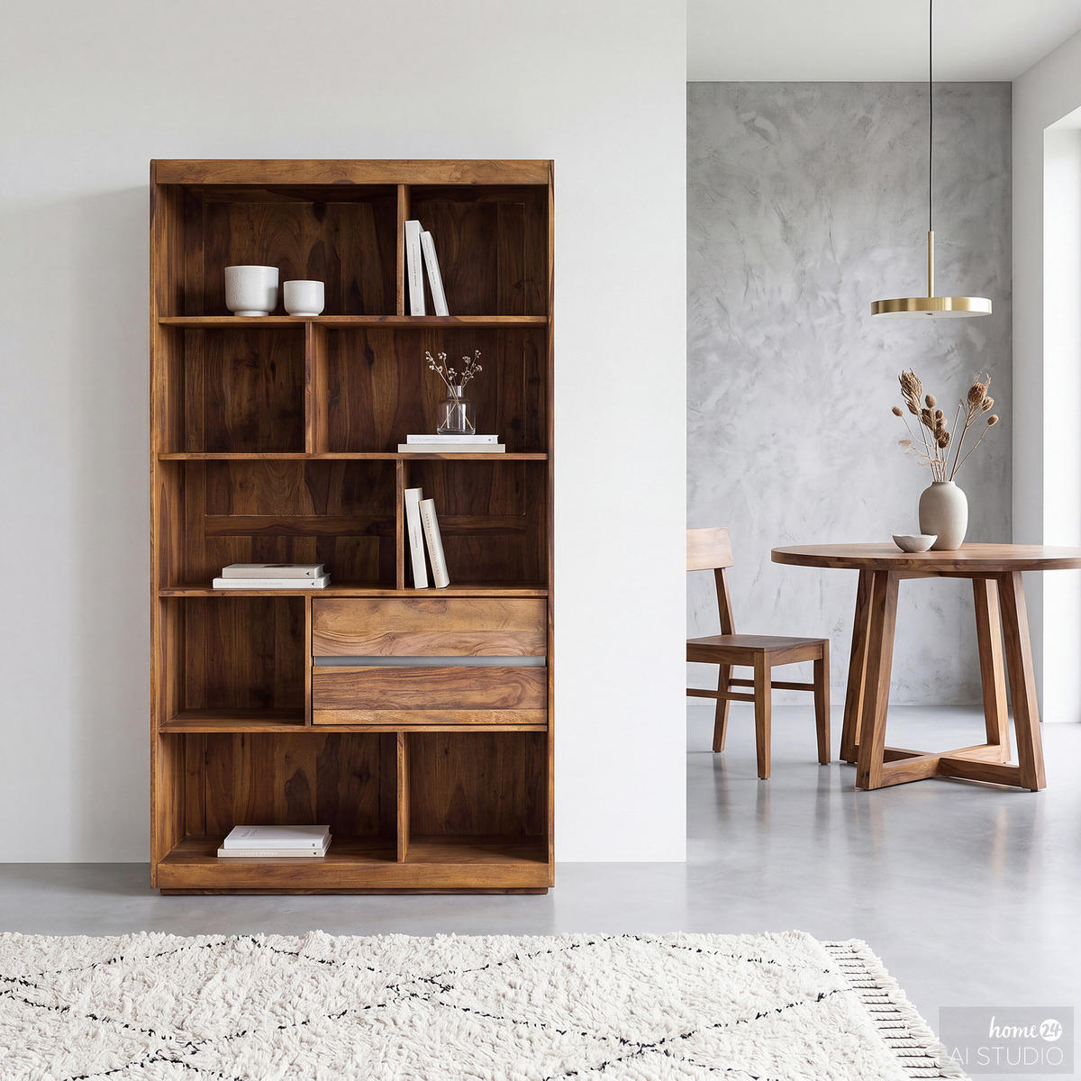 REGAL - Sheesham massiv - Sheeshamfarben, Holz/Metall (102/180/40cm) - home24