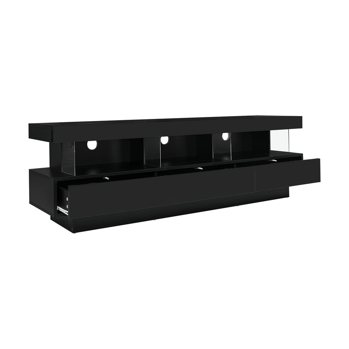 LOWBOARD TV-Ständer mit LED Bluetooth Steuerung und Musik Sync, Glasfächer Entertainment Möbel Schwarz - Schwarz, Holzwerkstoff (160/50.5/38cm) - EVRYAE