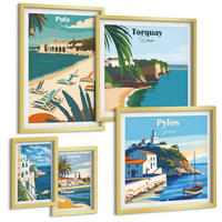 BILDER SET 5er Set - 50x50 cm & 20x30 cm & 40x60 cm Goldrahmen - Italienische Küstenstädte - Goldfarben, Kunststoff (40/60cm) - TULUP