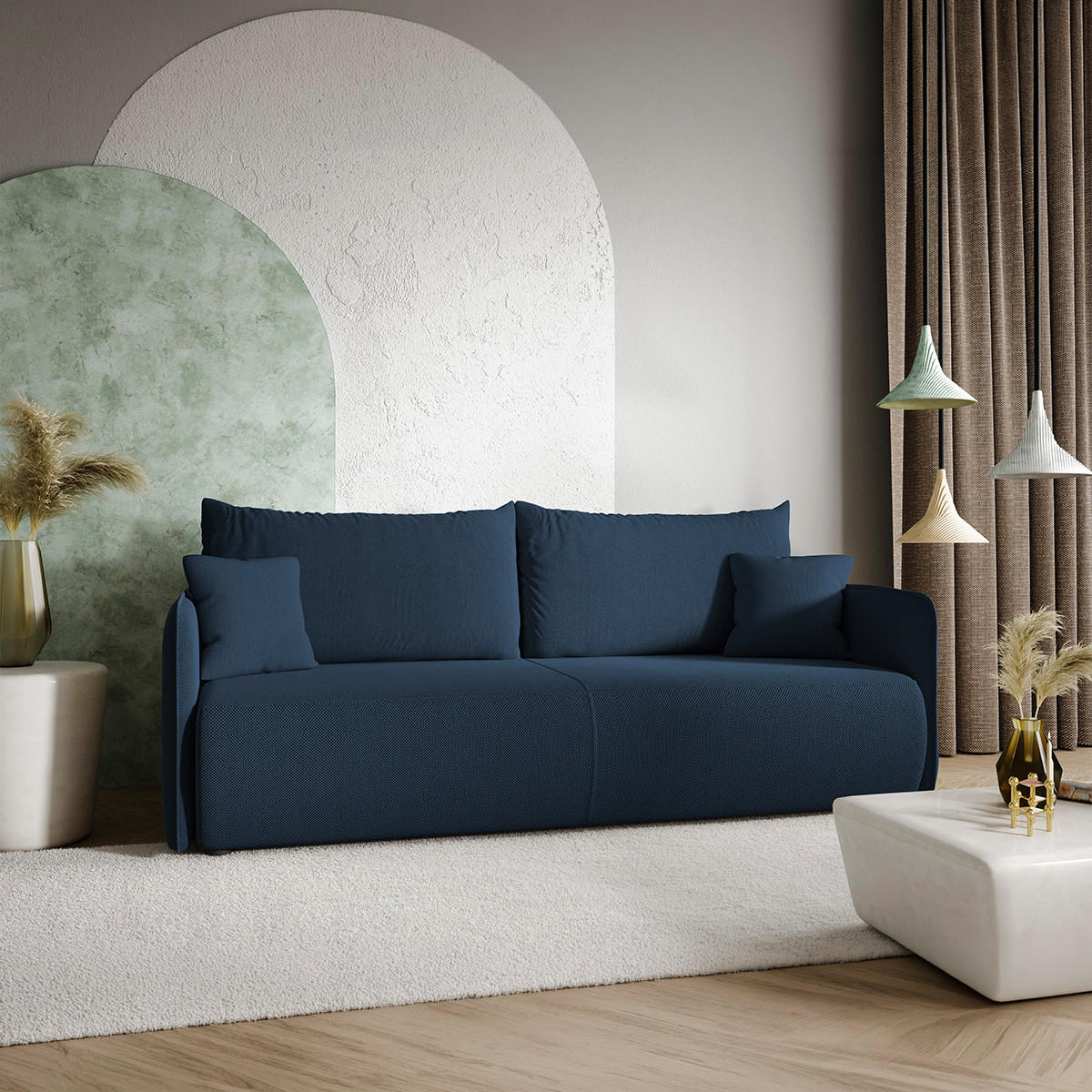 SOFA Claudio 3 Sitzplätze Dunkelblau - Blau, Holz (216/86/105cm) - Petits-meubles