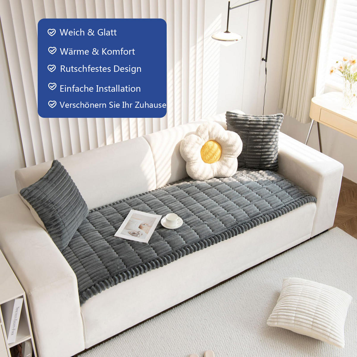 SOFADECKE Dicke Rutschfest 1 Stück - Dunkelgrau, Textil (70/210cm) - Kaket
