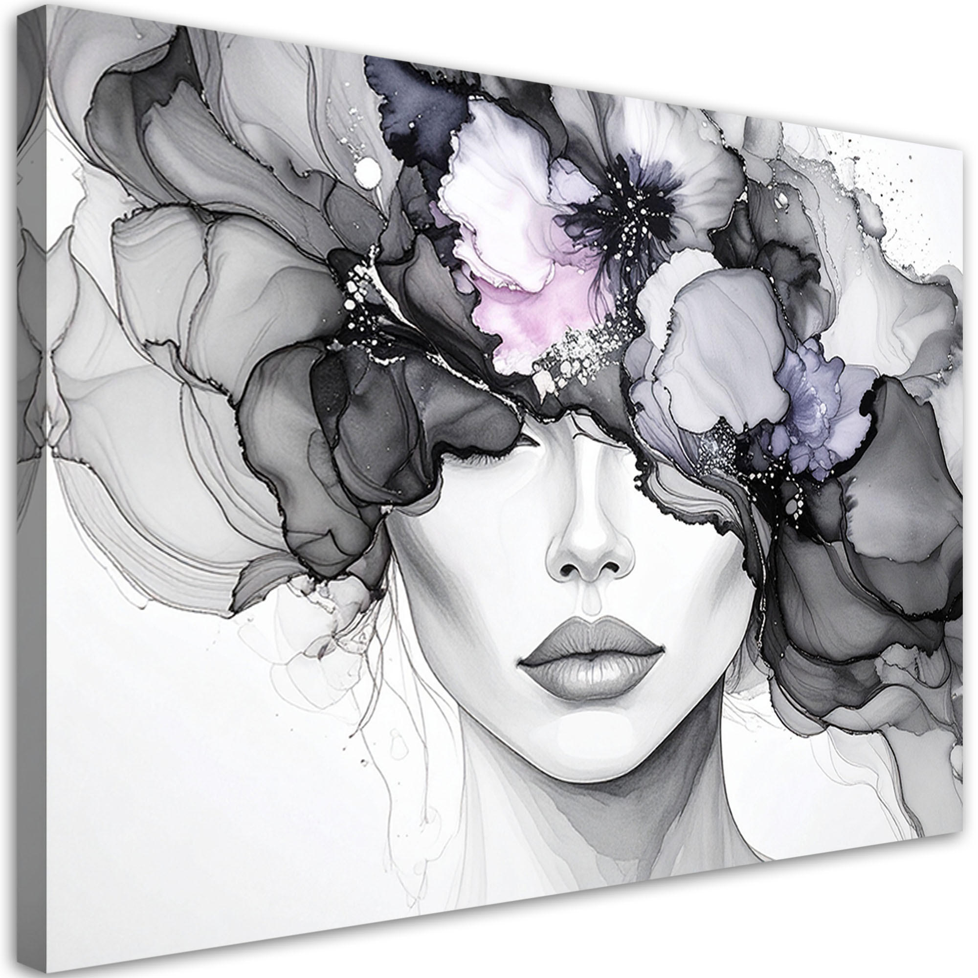 LEINWANDBILD Frau mit Blumen auf dem Kopf 120x80cm - Grau, Textil (120/80cm) - Feeby