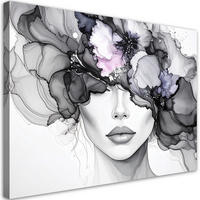 LEINWANDBILD Frau mit Blumen auf dem Kopf 120x80cm - Grau, Textil (120/80cm) - Feeby