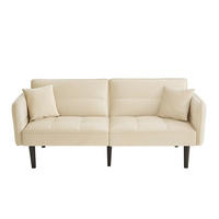 SOFA 2in1 Verstellbar Schlaffunktion Samtbezug Klappbare Armlehnen Kleinraum - Beige, Holz (92.08/19.05/80.01cm) - FLIEKS