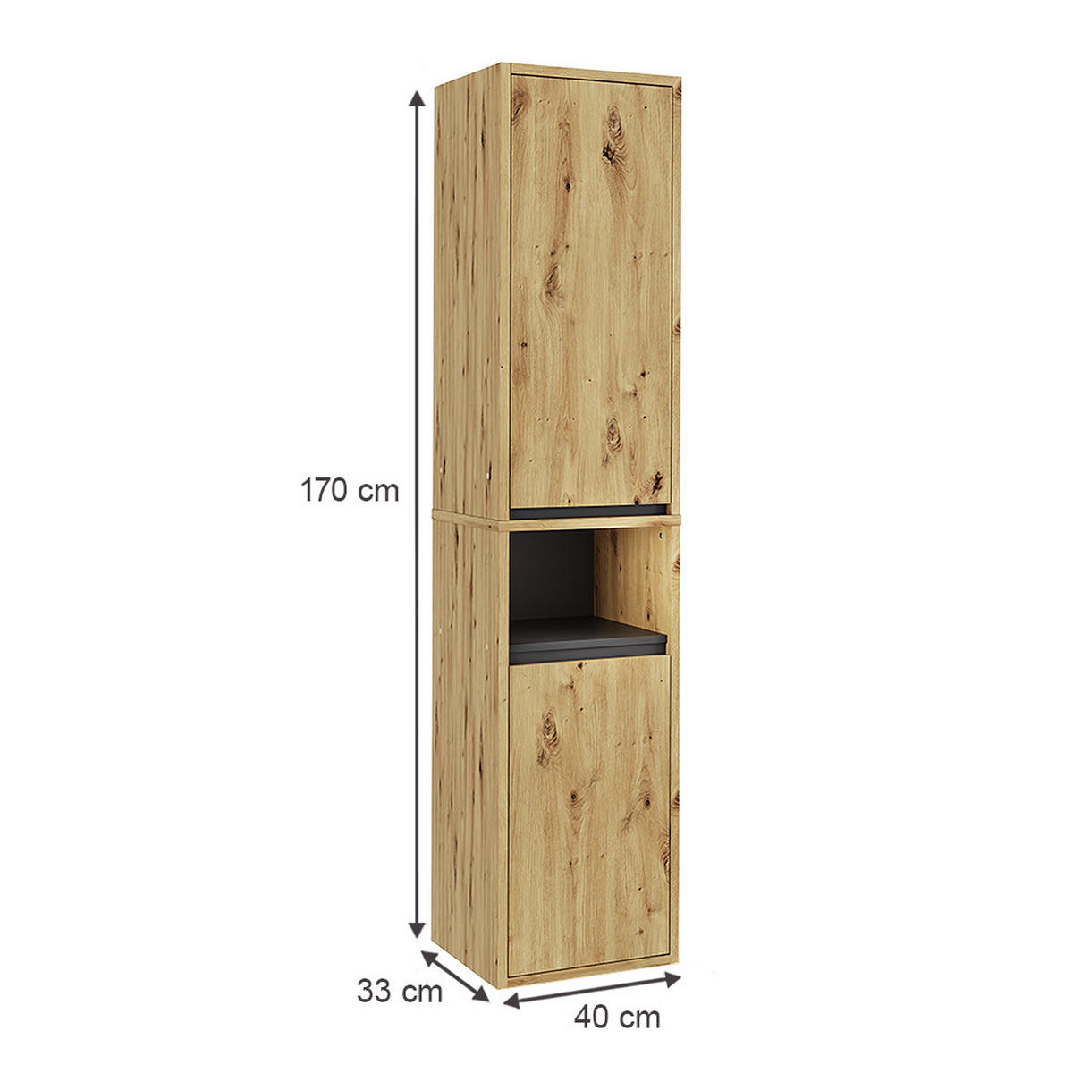HOCHSCHRANK Viola Artisan/Grau 38 x 170 cm mit 2 Türen - Hellgrau/Grau, Holzwerkstoff (38/170/33cm) - Vicco