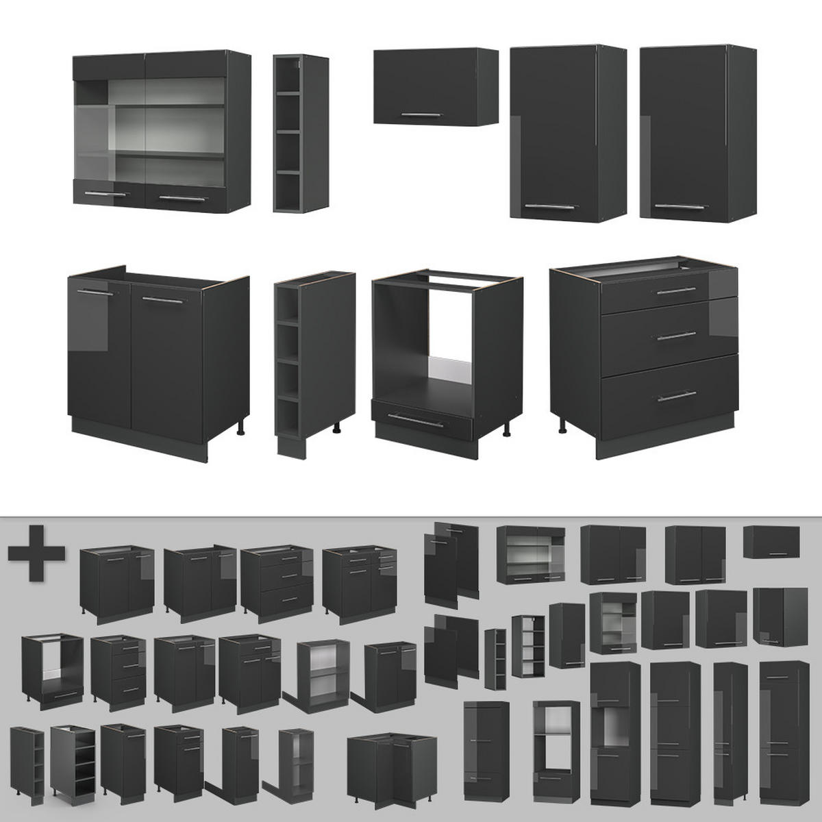 KUCHYŇSKÝ KOUT Fame-Line Antracitový vysoký lesk - antracitová/vysoce lesklá černá, kompozitní dřevo (235/81.6/46cm) - Vicco