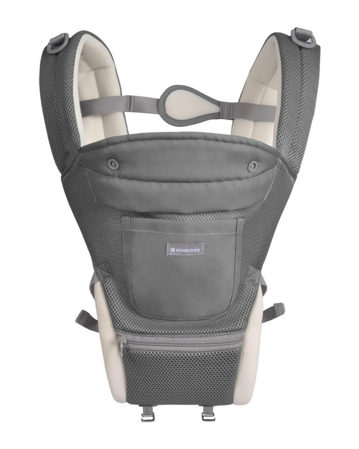 BABYTRAGE Chloe 3 in 1 grau weiss Hüftsitz, 8 Tragepositionen, Bauch- und Rückentrage, ab 5 Monate - Grau, Textil (25/15/39cm) - Kikka boo
