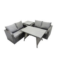 BALKONSET mit ESSTISCH SOFA Polyrattan Dunkelgrau 4-Sitzer - Dunkelgrau/Grau, Glas/Kunststoff - Fimous