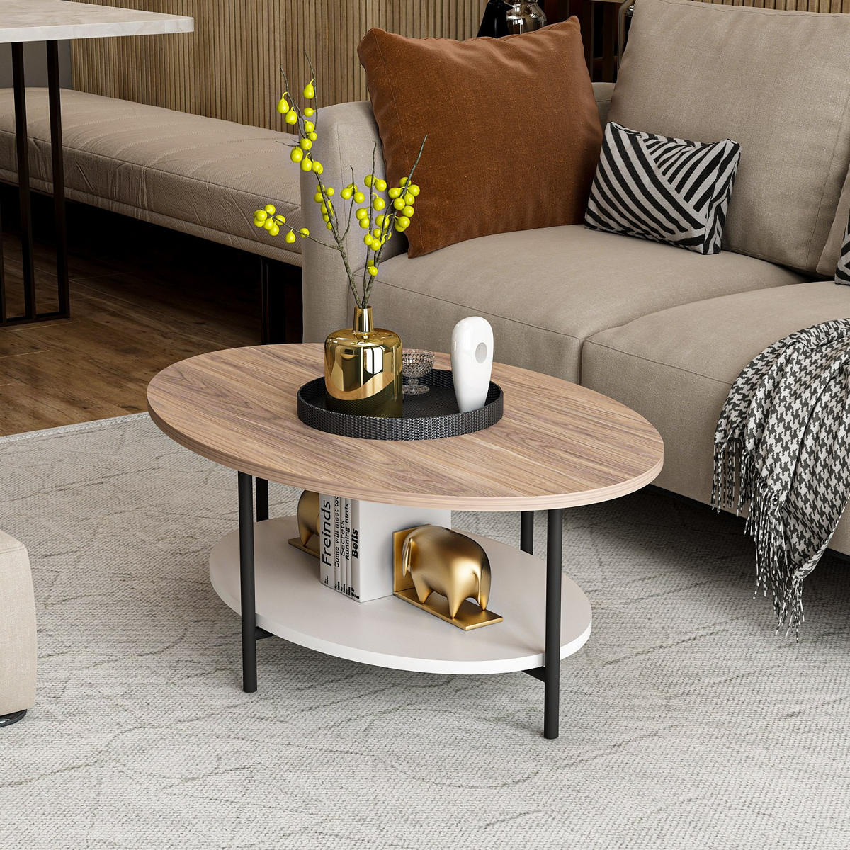 COUCHTISCH Elis Eiche/Weiß - Eichefarben/Weiß, Holzwerkstoff (60/90/36cm) - Habitat Garten