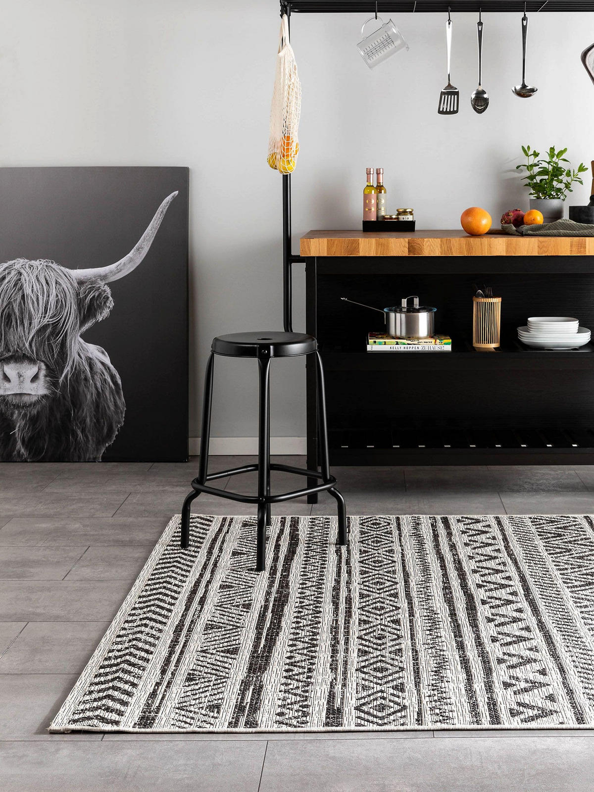 OUTDOORTEPPICH Cleo Weiß/Schwarz 140x200 cm - Weiß, Textil (140/200cm) - benuta Nest