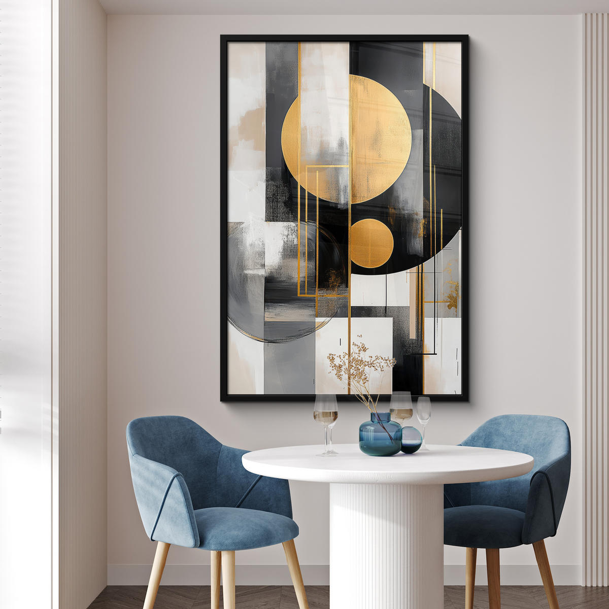 GERAHMTES BILD Abstrakt - Gold - Silber - Formen - Ästhetisch - Modern 80x120 cm - Goldfarben, Papier (80/120cm) - MuchoWow