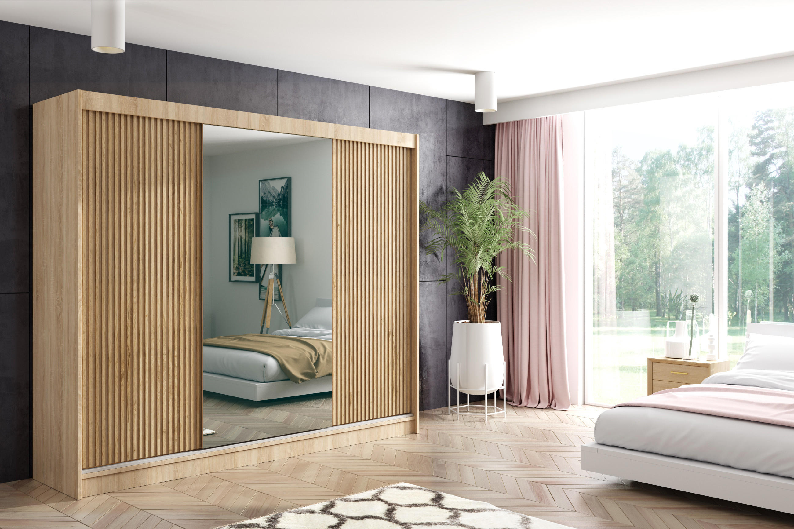 KLEIDERSCHRANK VILAN mit Spiegel - 250 cm - Sonoma Eiche|Eichefarben - Eichefarben/Sonoma Eiche, Holzwerkstoff (250/215/61cm) - ALTDECOR