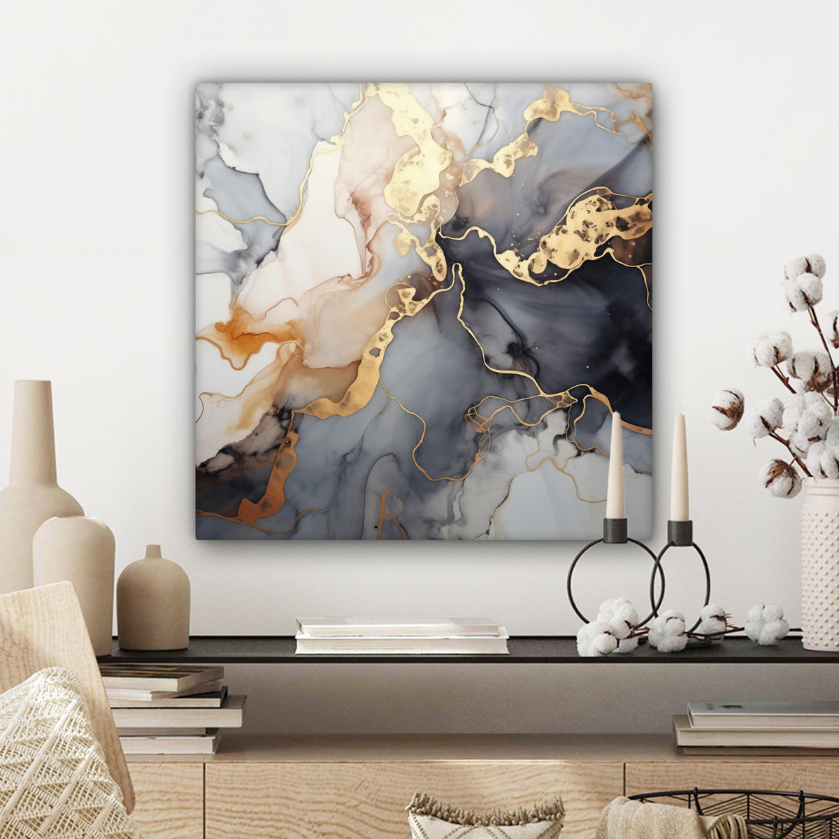 LEINWANDBILD Marmor - Schwarz - Gold - Weiß 50x50 cm - Dunkelgrau, Textil (50/50cm) - MuchoWow