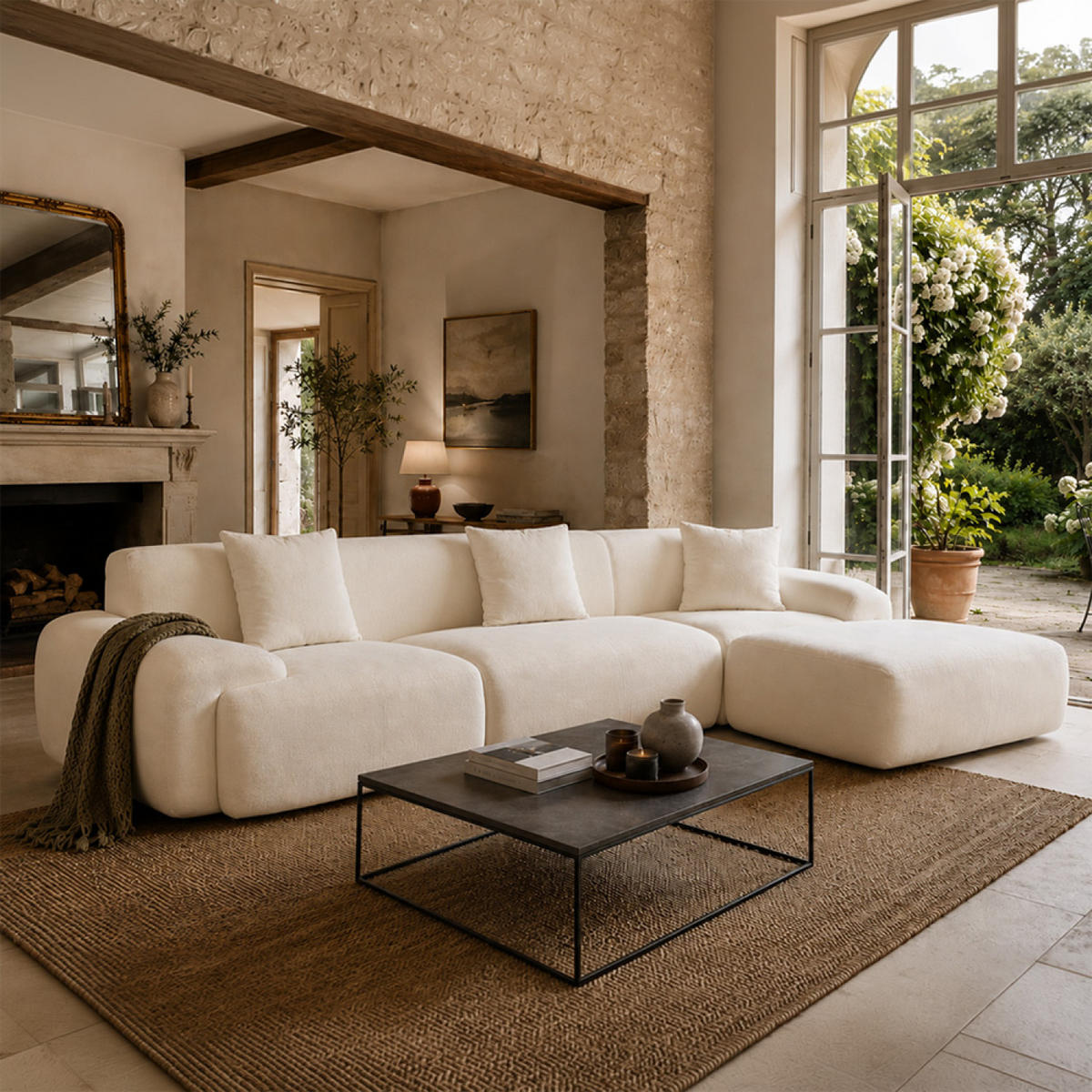ECKSOFA Sheffield beige 4-Sitzer aus Cord - Beige, Kunststoff (312/104cm) - Concept Usine