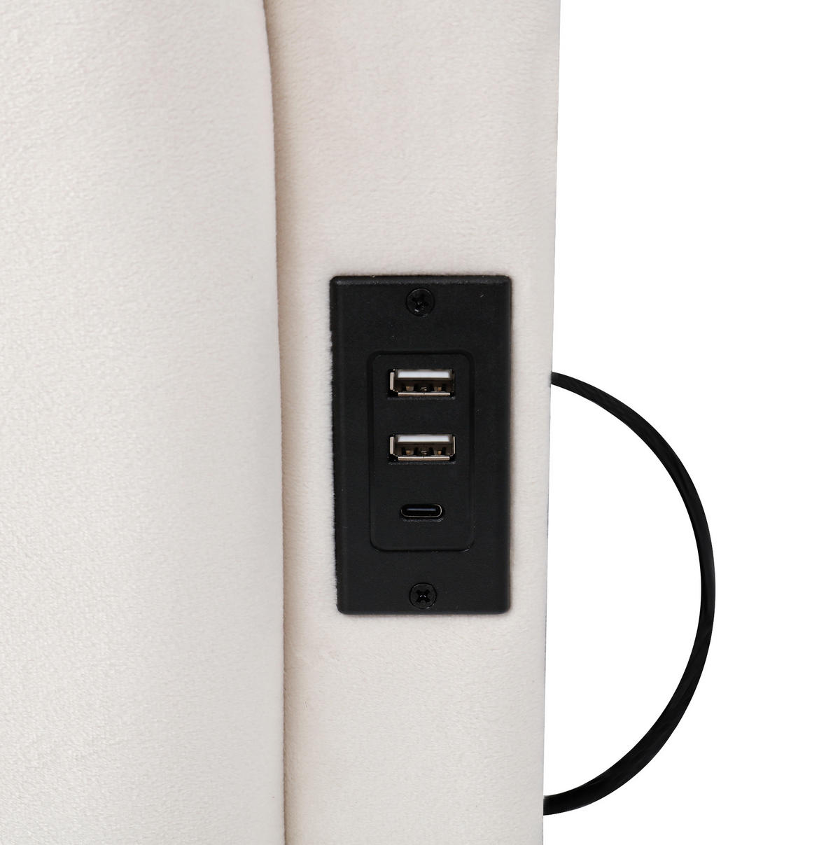 POLSTERBETT 90/200 cm beige aus Samt mit Stauraum, USB und Seitentaschen - Beige, Holzwerkstoff (90/200cm) - OKWISH