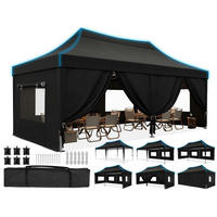FALTPAVILLON 3x6m wasserdicht mit Seitenwänden UV-Schutz 50+ Stahlrahmen Schwarz - Schwarz, Textil (585/310/293cm)