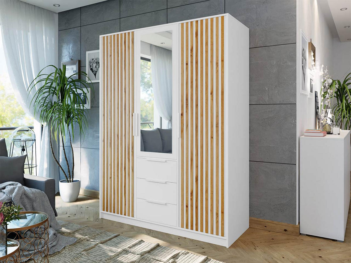 KLEIDERSCHRANK Bali Lux D3 - Weiß, Holzwerkstoff/Metall (150/200/58cm) - MIRJAN24