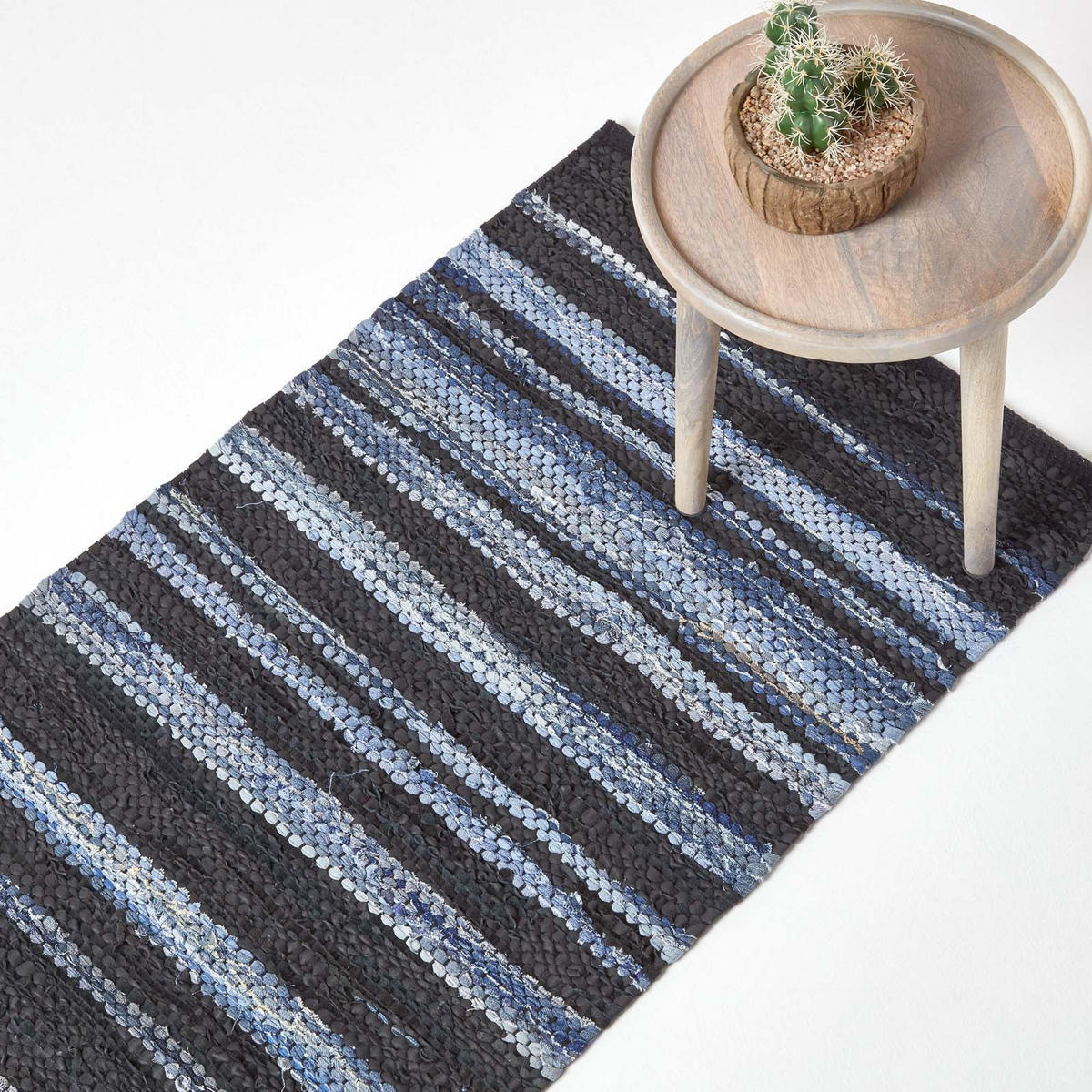 TEPPICHLÄUFER Texas, Leder & Denim 66/200 cm - Blau, Textil (66/200cm) - Homescapes