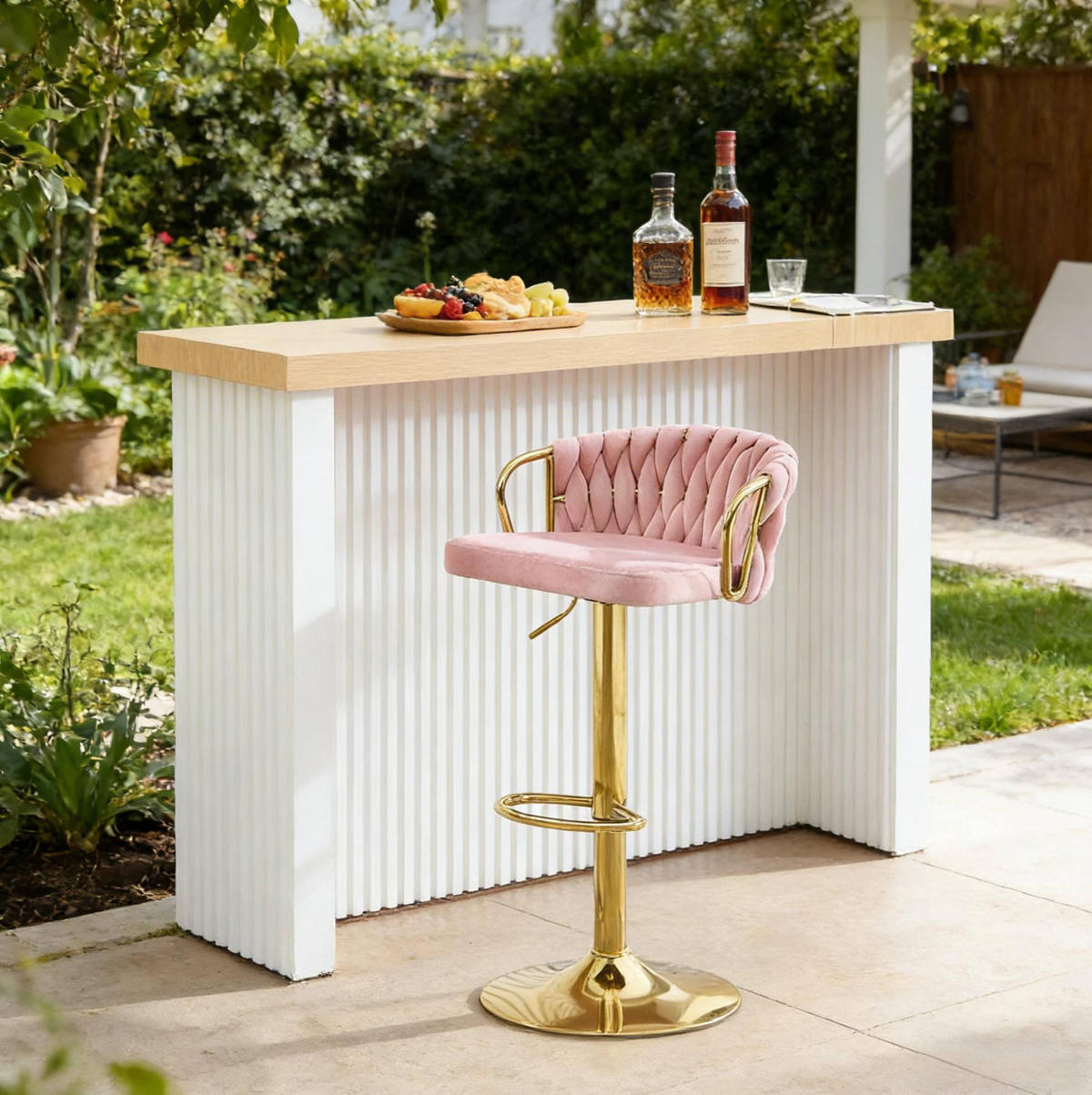 BARHOCKER drehbar höhenverstellbar Samt Pink - Pink, Metall (49.5/98/50.5cm) - Meubliv