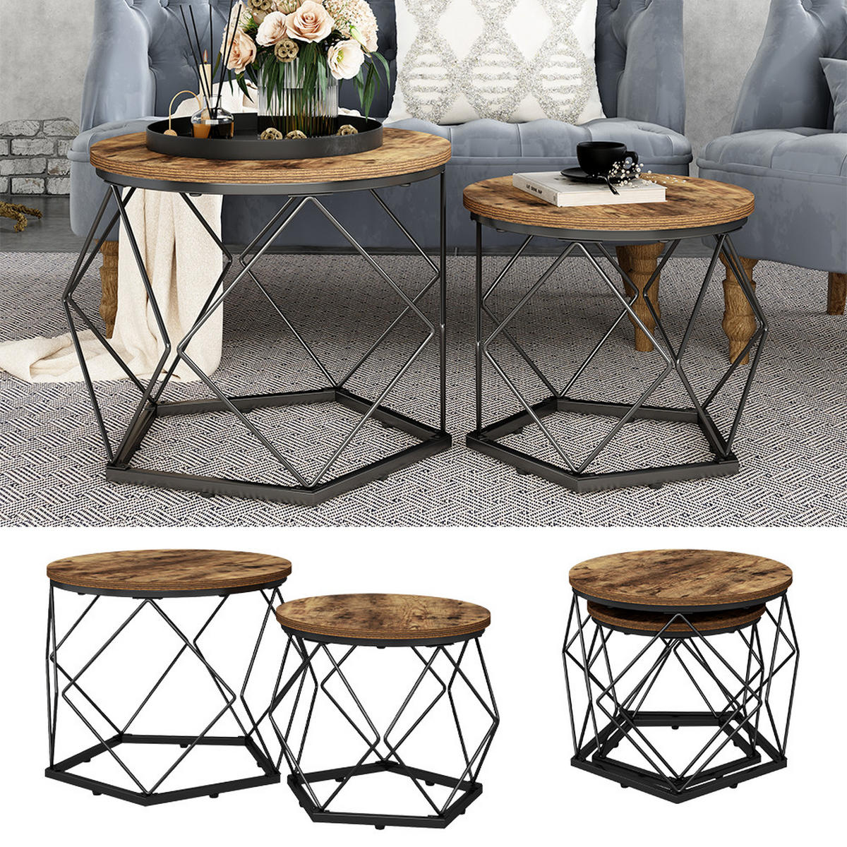 COUCHTISCH-SET Fyrk Eiche rustikal 50 x 40 cm 2 Teile - Wildeiche, Holzwerkstoff (40/50/50cm) - Vicco
